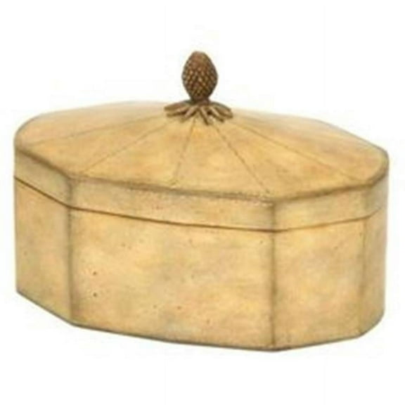 Ivory Leather Decagon Box with Lid & Pineapple Finial