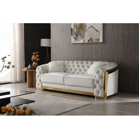 Ivory Lexi G0597A-S Sofa, 33"H x 90"W x 35"D, Durable Diamond Quilted Exterior