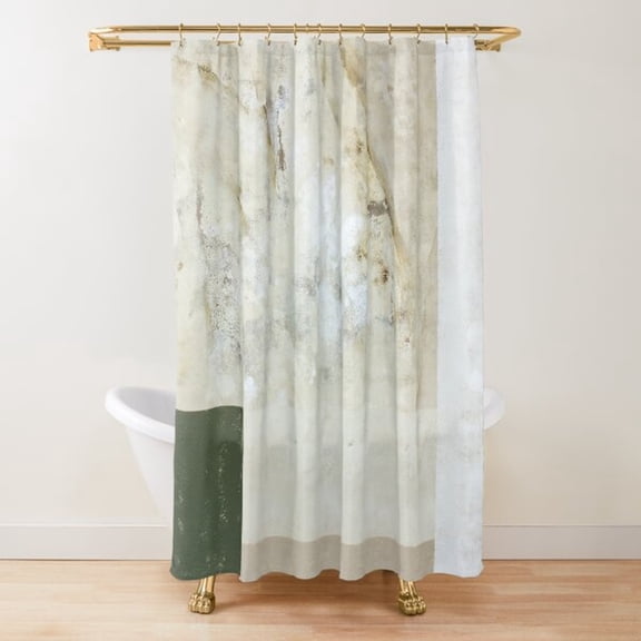 Ivory, Light Gray and Pale Sage Marble Vein Shower Curtain, 100% Polyester, Stone-Inspired Bathroom Decor
