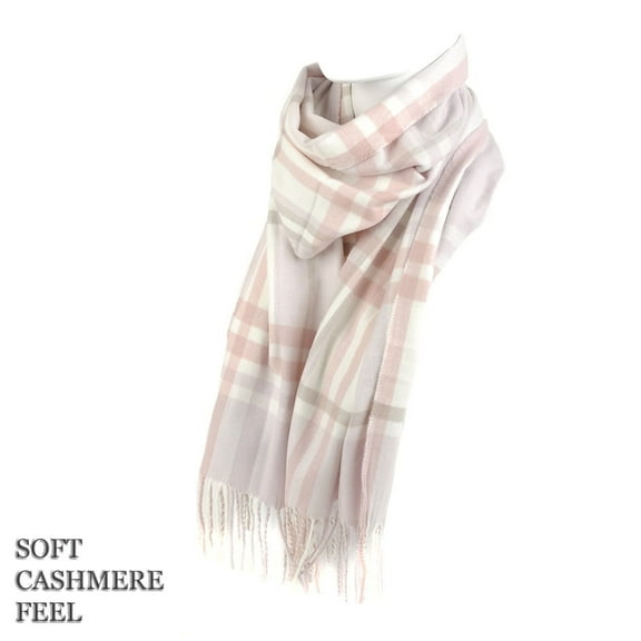 Ivory/Light Pink Multicolor Plaid Fall/Winter Scarf for Men & Women-Plaid Color Acrylic Scarves