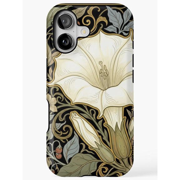 Ivory Lily and Botanical Scroll Tough Case for Apple iPhone, Polycarbonate and TPU