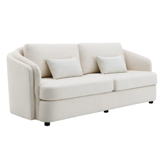 Ivory Linen 2-Seat Sofa with Accent Pillows - Stylish Addition to Living Room