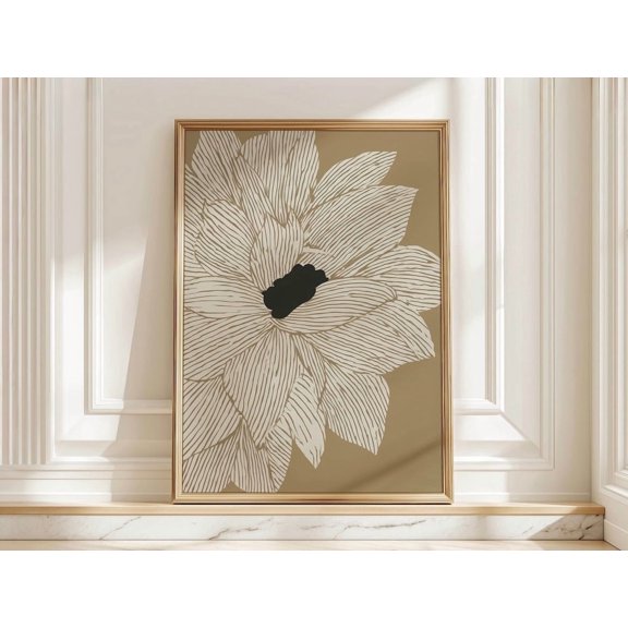 Ivory Linework Flower Boho Botanical Wall Art Home Decor
