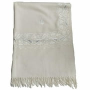 Ivory Long Big Long Woolen Scarf Fashionable Shawl Wrap Sunscreen with Ivory Paisley Motif Embroidery with Hand Knotted Tassels For Women, Girls