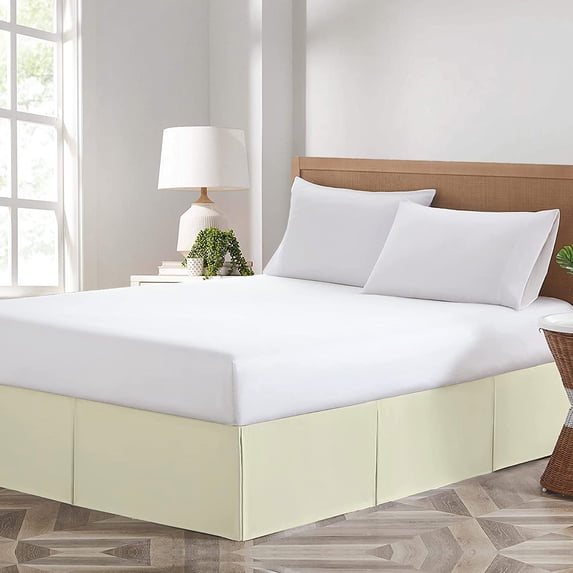Ivory Magic Bed Skirt Short - Queen Size - 9 Inch Drop Pleated Split Corners Bedskirts -Microfiber Box Pleated Bedskirts - Never Lift Your Mattress Wrap Around Bed Skirt - Classic Style Bed Skirt