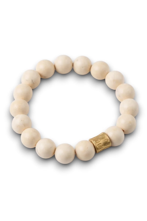 Ivory Magnesite Genuine Semi Precious Beaded Stretch Bracelet 12mm Natural Gemstone Jewelry