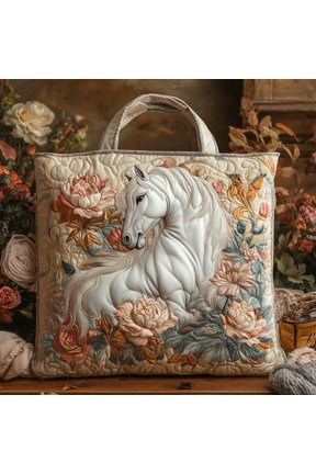 Ivory Meadow Grace, Quilted Tote Bag, Unique Gift, Gift for Her, Everyday Bag, Reusable Shoulder Bag