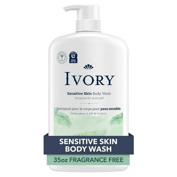 Ivory Mild and Gentle Body Wash, Fragrance-Free, for Sensitive Skin, 35 fl oz (2 Pack)
