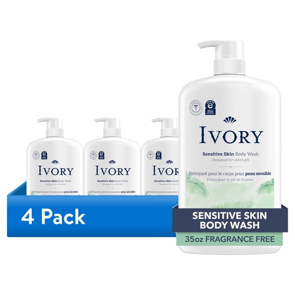 (4 pack) Ivory Mild and Gentle Body Wash, Fragrance-Free, for Sensitive Skin, 35 fl oz