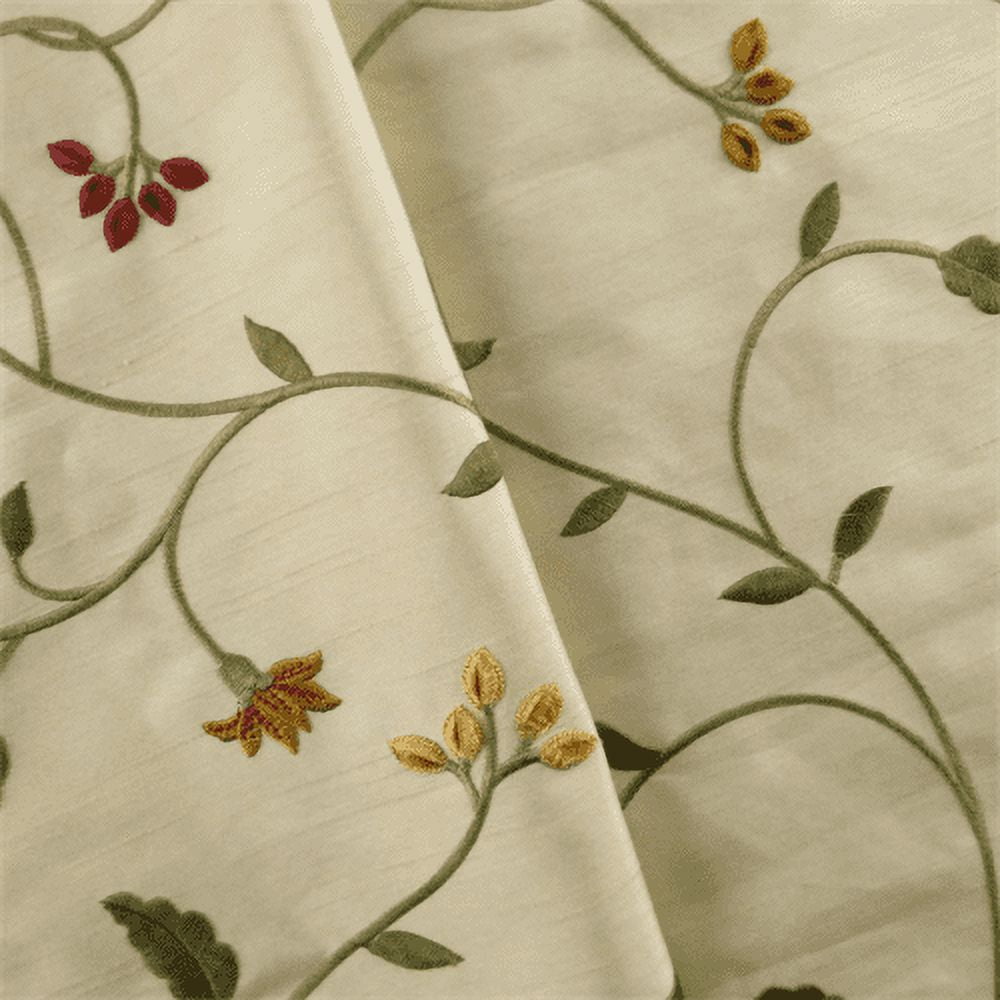 Ivory/Multi Floral Vine Embroidered Shantung Drapery Fabric, Fabric By