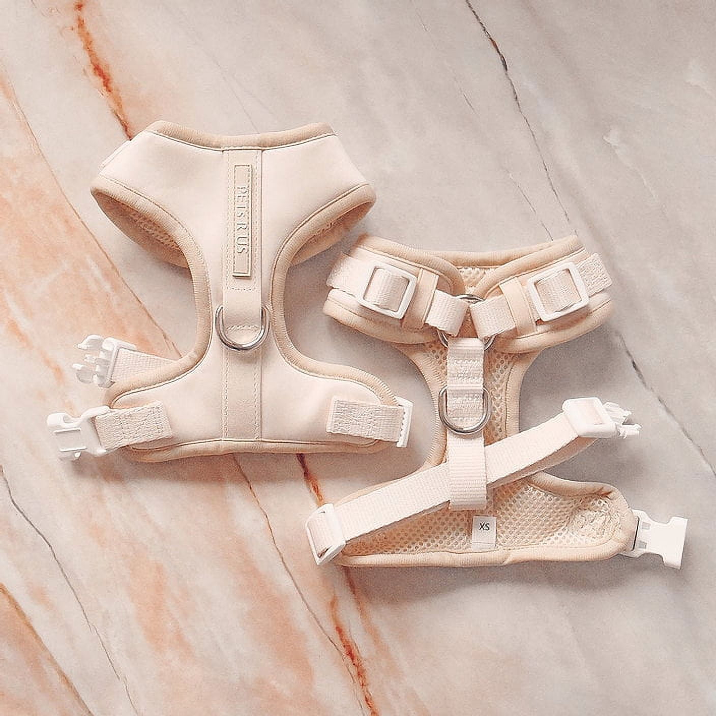 Ivory Neoprene with Leather Design Sport Dog No Pull Harness Beige Sandy Reflective Adjustable Summer Breathable Lightweight Pet