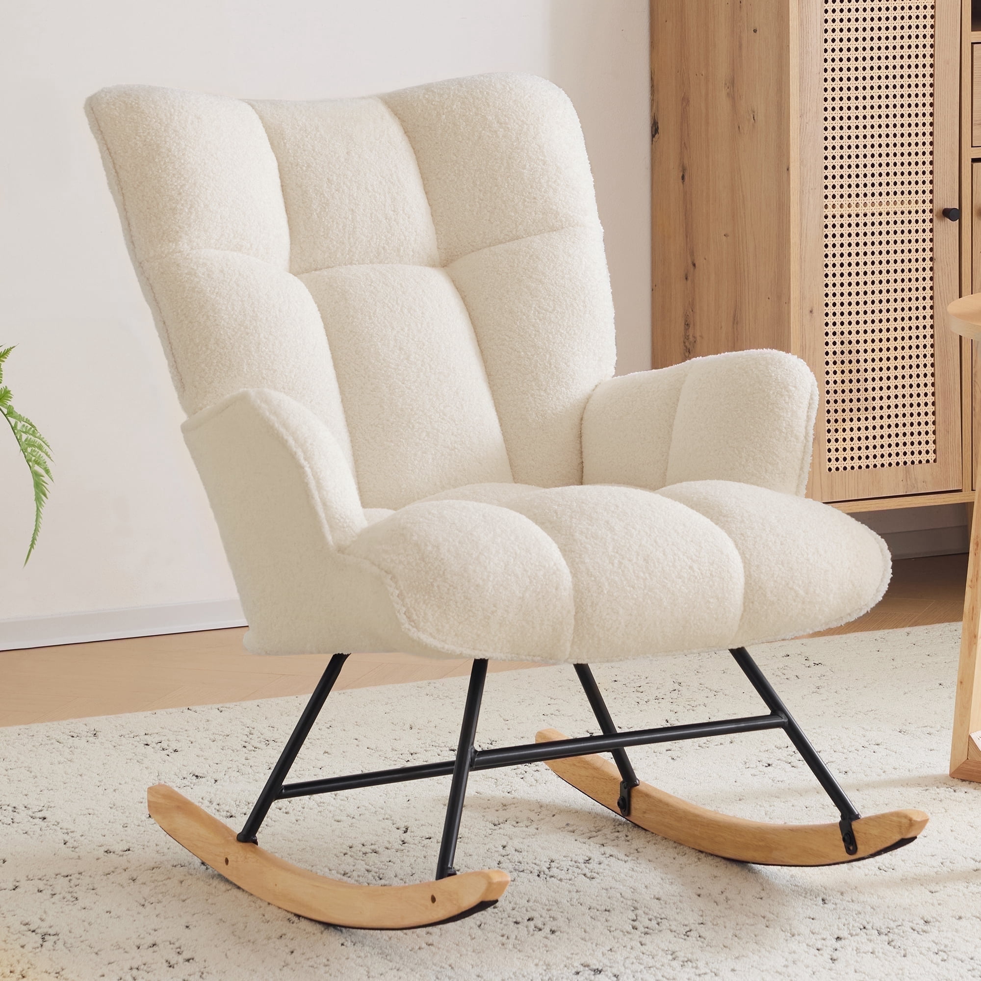 SAETSFEG Nursery Rocking Chair Teddy, Glider Armchair with High Back ...