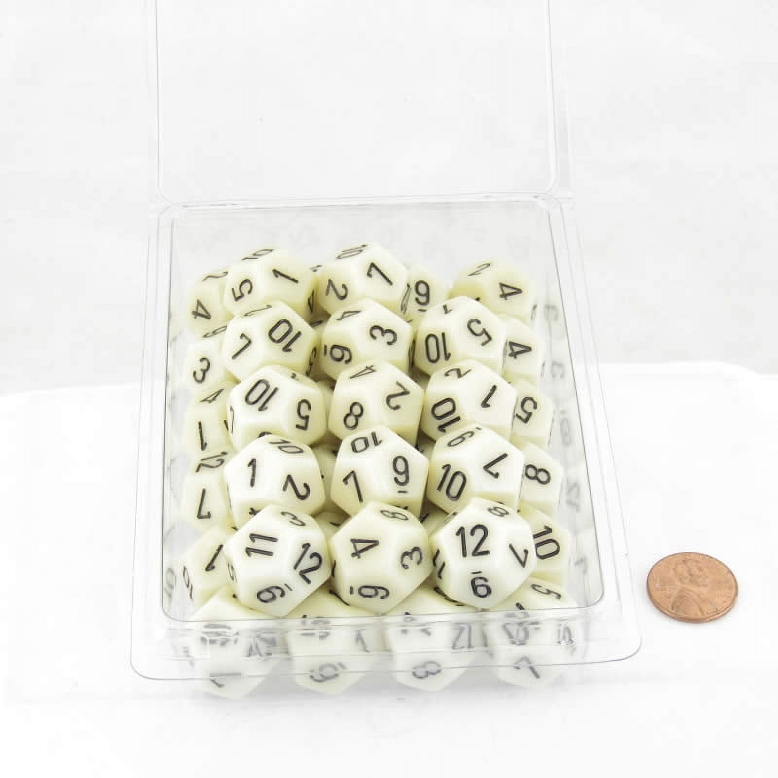 Ivory Opaque Dice with Black Numbers D12 Aprox 16mm (5/8in) Pack of 50 Wondertrail