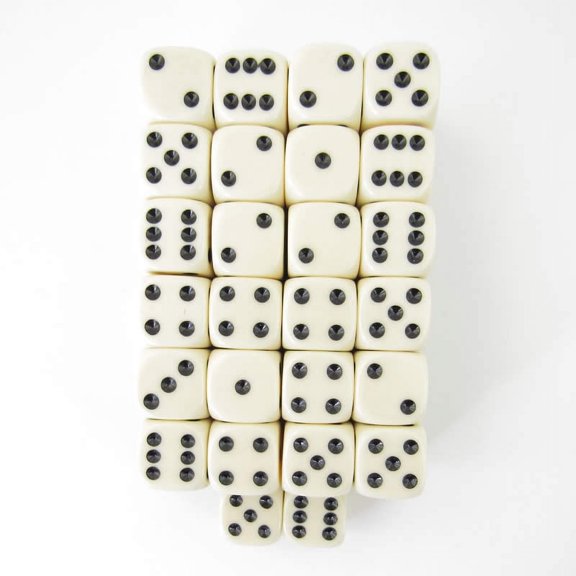 Ivory Opaque Dice with Black Pips D6 16mm (5/8in) Pack of 50 Wondertrail