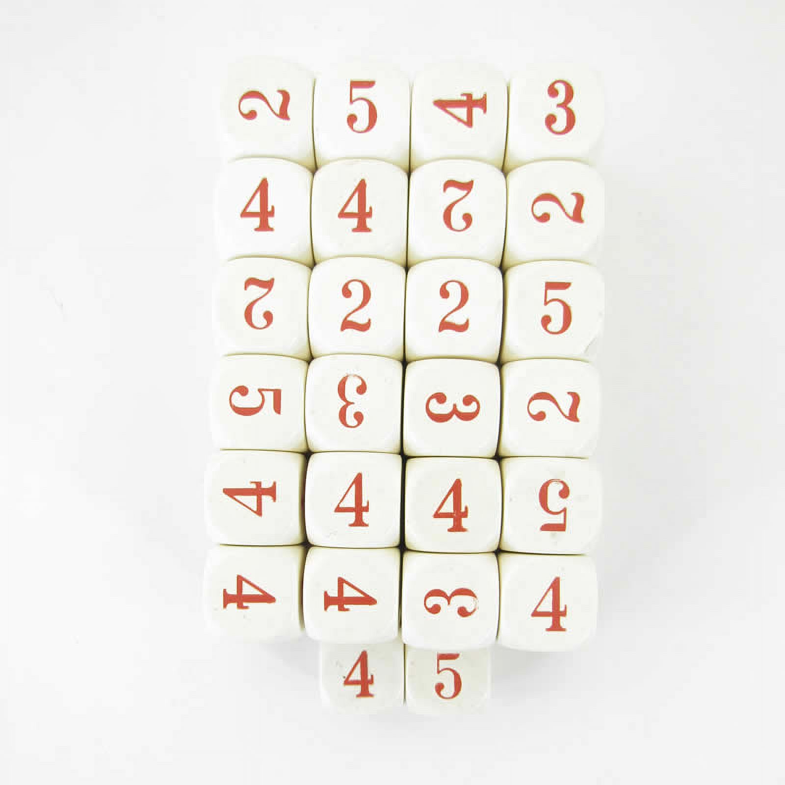 Ivory Opaque Dice with Red Numbers D6 Averaging Dice (2-3-3-4-4-5) 16mm (5/8in) Pack of 50
