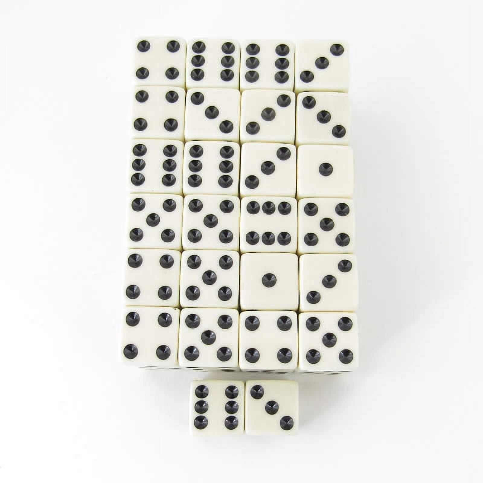 Ivory Opaque Squared Corner Dice Black Pips D6 16mm (5/8in) Pack of 50 Wondertrail