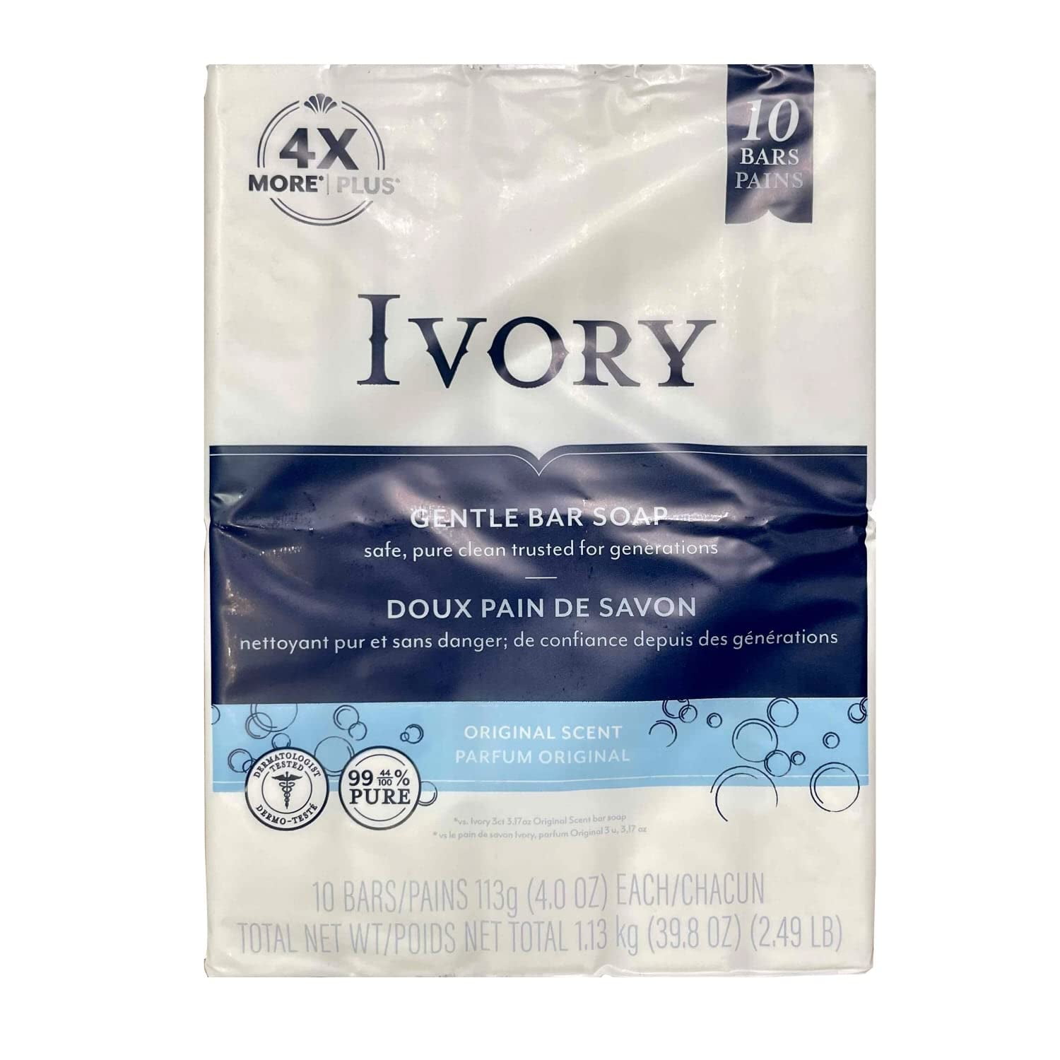 Ivory Original Bar Soap (10 Bars Of 4 Oz Each), 39.8 Oz.