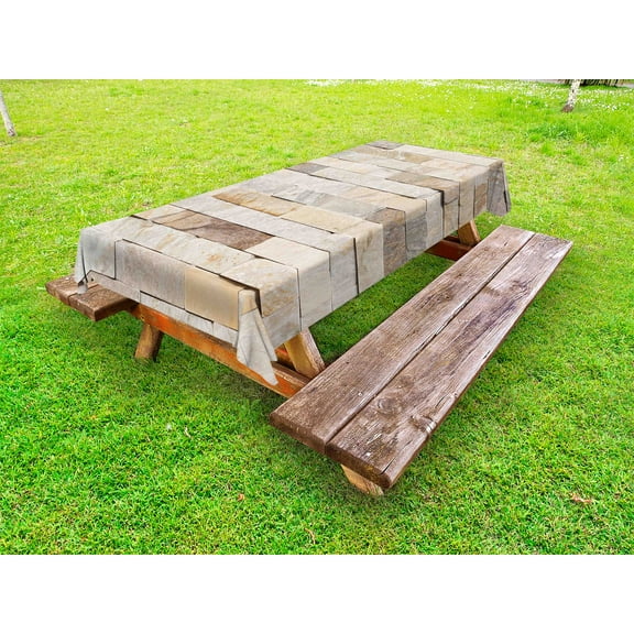 Ivory Outdoor Tablecloth, Urban Brick Wall Background Modern and Stylized Kitsch City Life Surface Print, Decorative Washable Fabric Picnic Table Cloth, 58 X 84 Inches,Cream Beige Tan, by Ambesonne