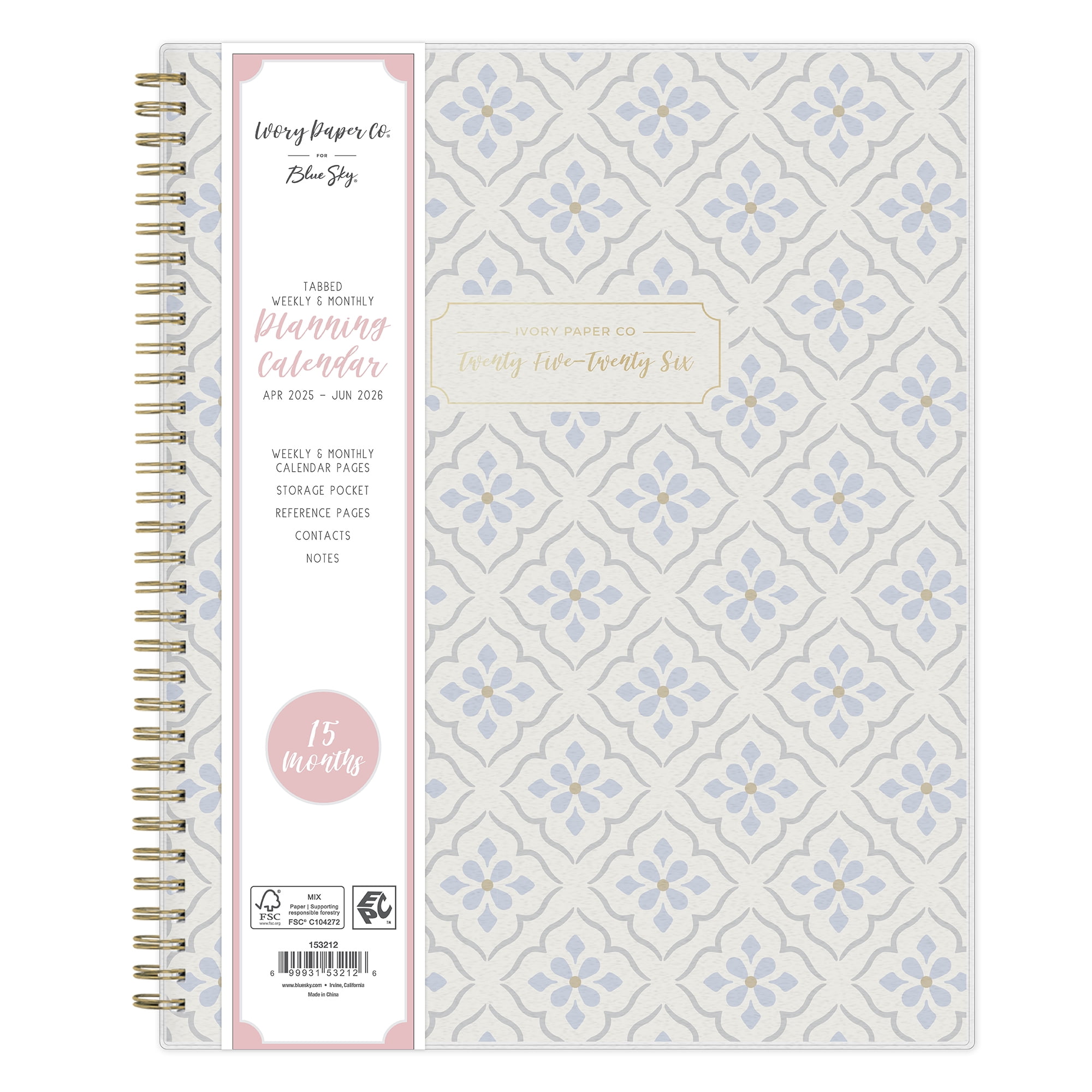 Ivory Paper Co for Blue Sky Monthly Weekly Large (8.5" x 11") Cream Tile 15-Month (April 2025 - June 2026)