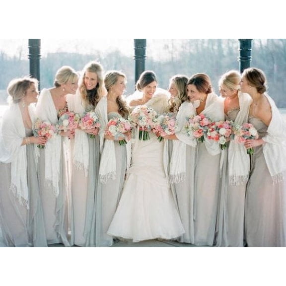 Ivory Pashmina Scarf Shawl, Bridesmaid Shawl, Bridal Wrap, Wedding Shawl (Ivory)