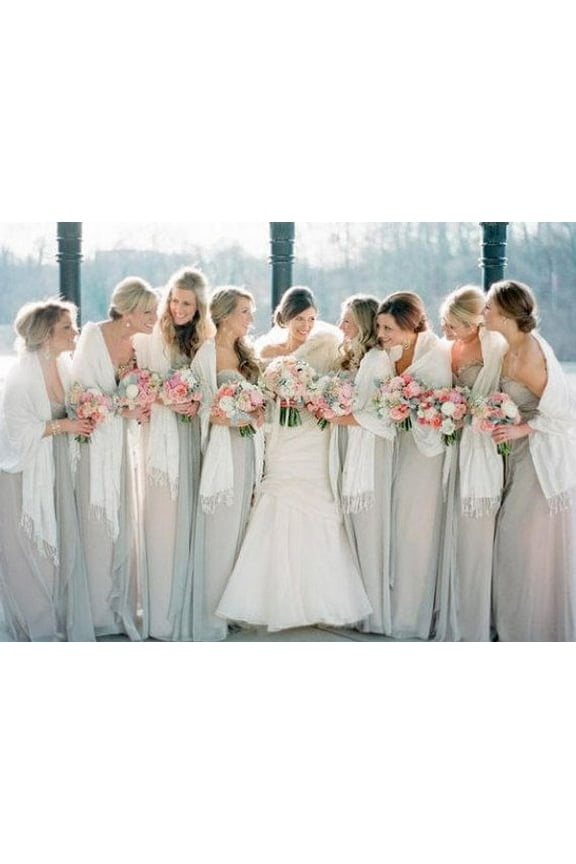 Ivory Pashmina Scarf Shawl, Bridesmaid Shawl, Bridal Wrap, Wedding Shawl (Ivory)