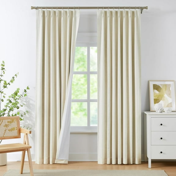 Ivory Pearl Bailey Pinch Pleat Blackout Curtain Panels with Liners 84 Inches,Luxury Textured Drapes with Back Tabs for Bedroom,Thermal Insulated Noise Reducing Window Treatment,40" Wx84 Lx2