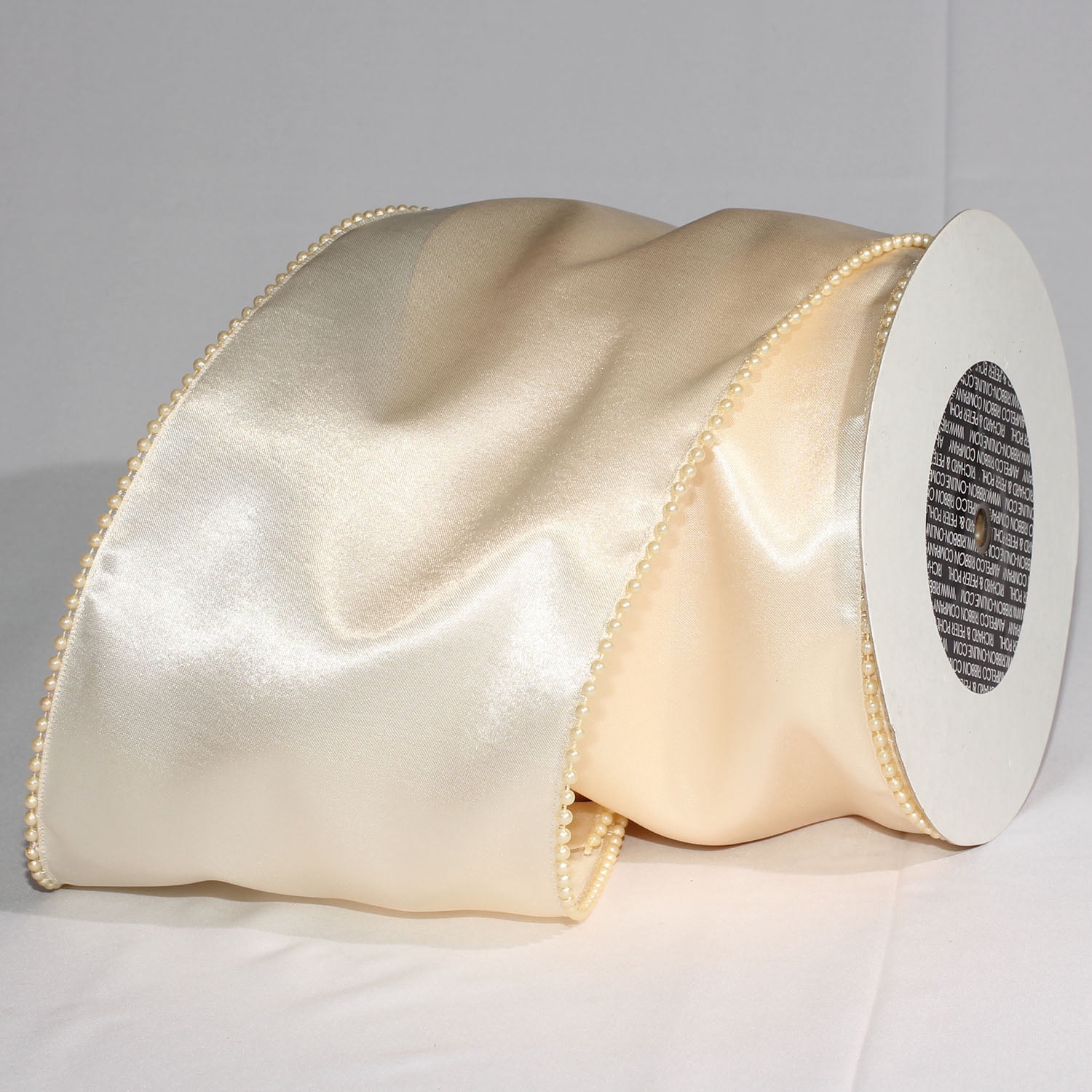 Ivory Pearl Edge Satin Wired Craft Ribbon 6