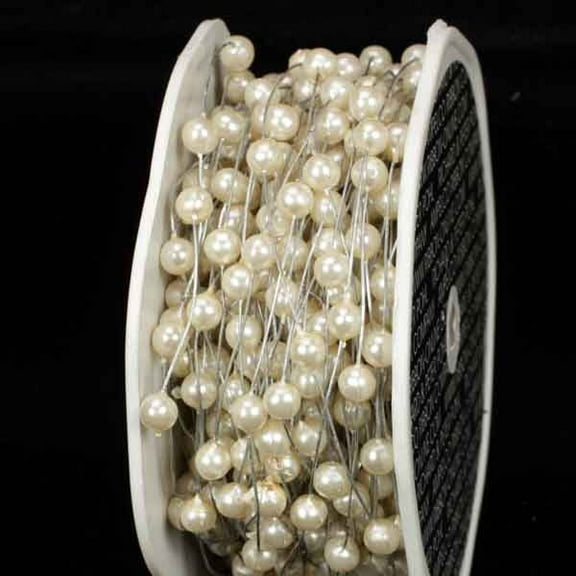 Ivory Pearls Wired Craft Ribbon Garland 0.25" x 54 Yards