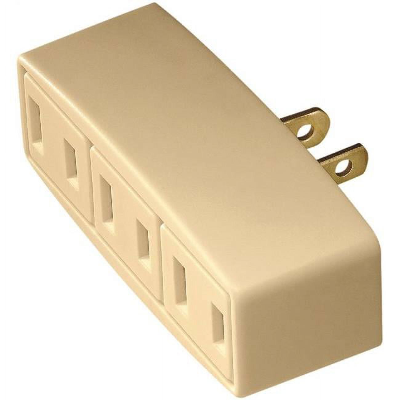 Ivory Plastic NonGrounding Cube Outlet Adapter, 125V, 3 Outlet, 2 Wire