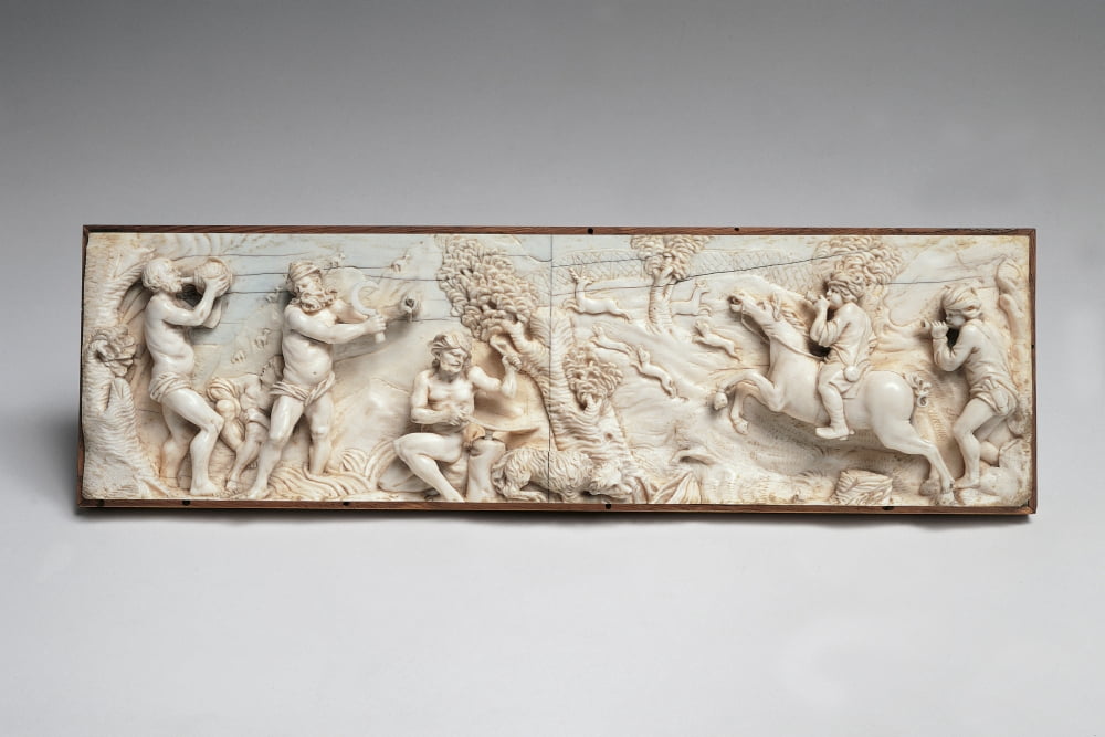 Ivory Plate With Scene Of Hunting And Harvesting Canvas Art - (24 x 18)