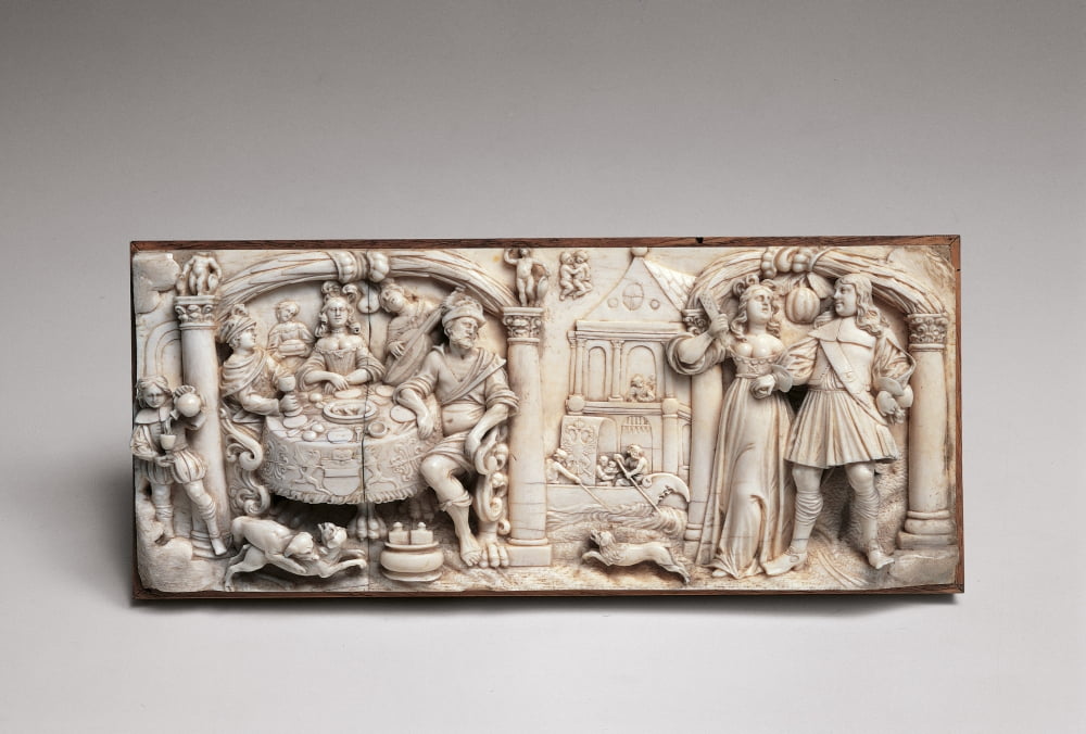 Ivory Plate With Scene Of Return From Hunting Canvas Art - (24 x 18)