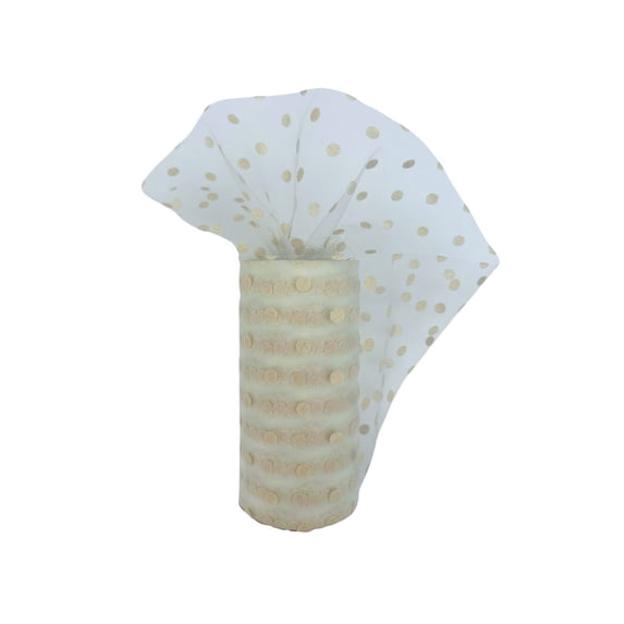 Ivory Polka Dot Tulle Decor - 6" x 25 Yards, Fabric Netting Ribbon, Christmas, Wedding Decor, Valentine's Day, Easter, Reception, Garland, Swag, Veil, Streamers