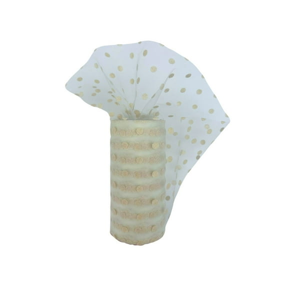 Ivory Polka Dot Tulle Decor - 6" x 25 Yards, Fabric Netting Ribbon, Christmas, Wedding Decor, Valentine's Day, Easter, Reception, Garland, Swag, Veil, Streamers