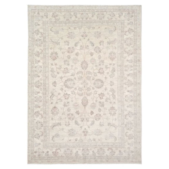 Ivory Premium Handwoven Pure Wool Chobrang Rug, 5ft 9in x 7ft 8in