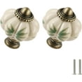 thumbnail image 1 of Ivory Pumpkin Knobs 6 Pack Ceramic Cabinet Knobs Vintage Drawer Pulls - Antique Dresser Pulls with Screws - Bamboo Leaves, 1 of 13