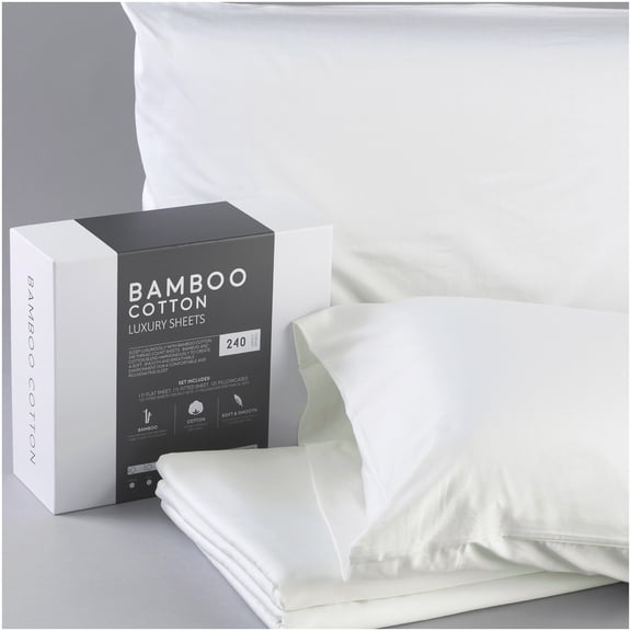Ivory Queen Bed Sheet Set, 60% Viscose from Bamboo and 40% Cotton, for Bedroom