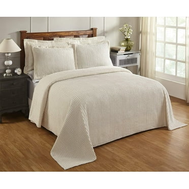 Ivory Queen Bedspread, 100% Cotton Tufted - Classic Stripe Coverlet, Soft & Cozy Bedding for All Seasons, Machine Washable - Jullian Collection