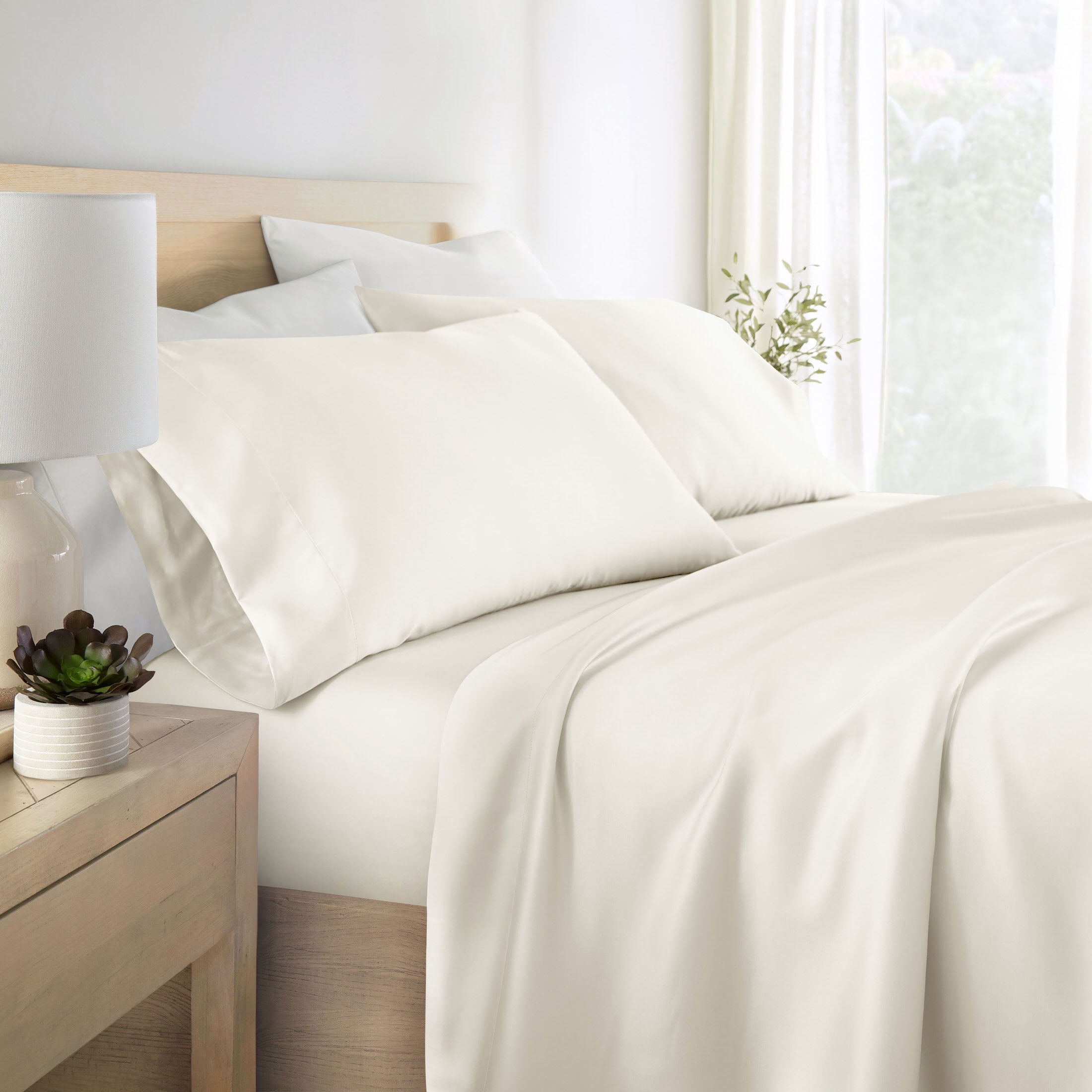 Noble Linens Rayon from Bamboo 4 Piece Luxury Bed Sheet Set, Ivory, King