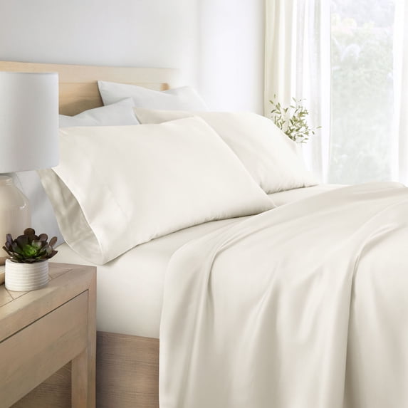 Noble Linens Rayon from Bamboo 4 Piece Luxury Bed Sheet Set, Ivory, King