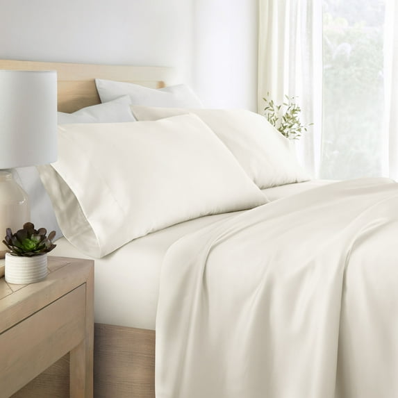 Noble Linens Rayon from Bamboo 4 Piece Luxury Bed Sheet Set, Ivory, Queen