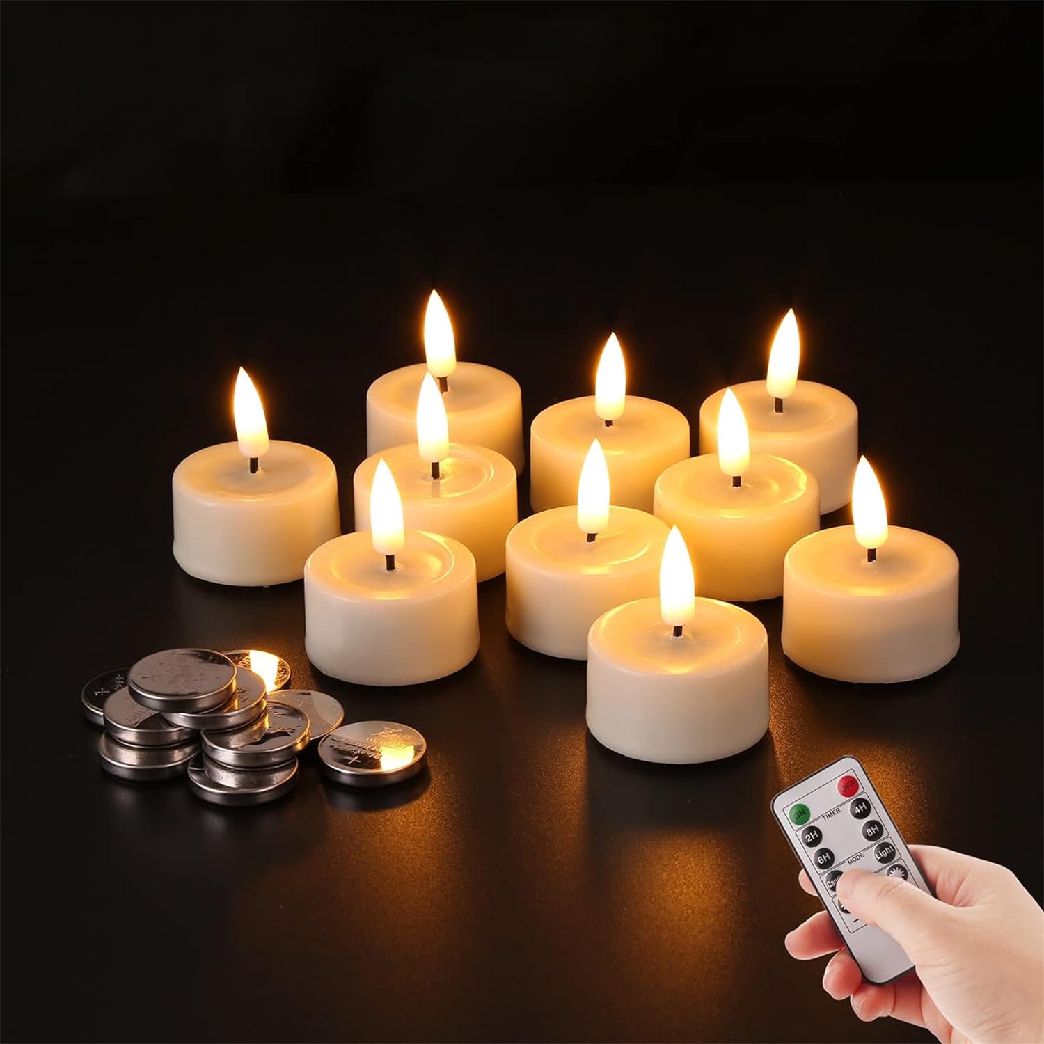 Ivory Real Wax Flameless Tealights Set of 10 with Remote Batteries