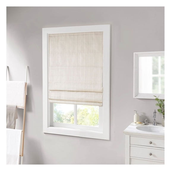 Ivory Room Darkening Roman Shade - 64 Inch Length, Cordless Basketweave Window Shade for Privacy & Energy Efficiency