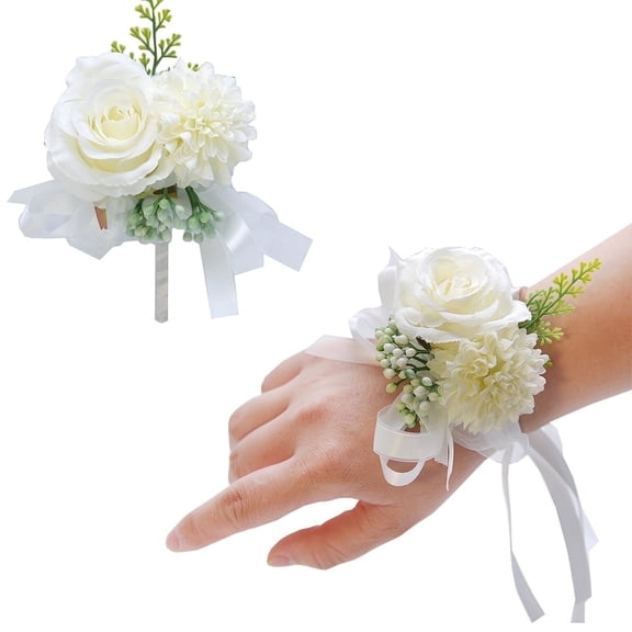 Ivory Rose Corsage Wristlet and Boutonniere Set, Perfect Wedding and Prom Flower Accessories