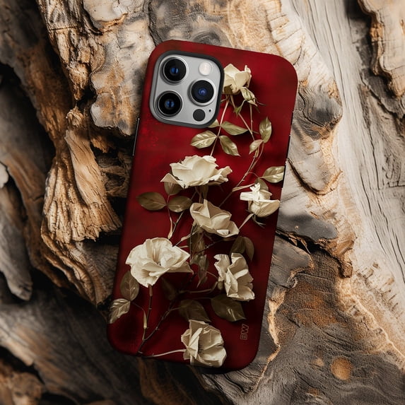 Ivory Rose Vine on Deep Red Tough Case for Apple iPhone, Dual-Layer ...