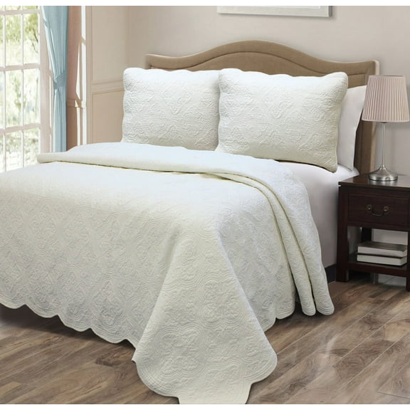 Ivory Royal Palace 100% Hypoallergenic Cotton 3 piece Quilt Set Bedroom Quilt Bedding Oversized King Size Ivory