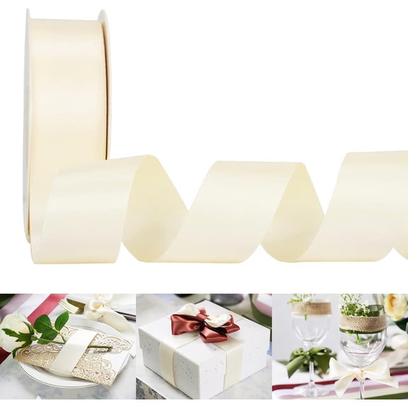 Ivory Satin Ribbon 1.5 inch Double Face Satin Ribbon Silk Like Cream 50 Yards Per Roll for Gift Wrapping Bows Making Floral Bouquet Wedding Invitations Decor Party Favor
