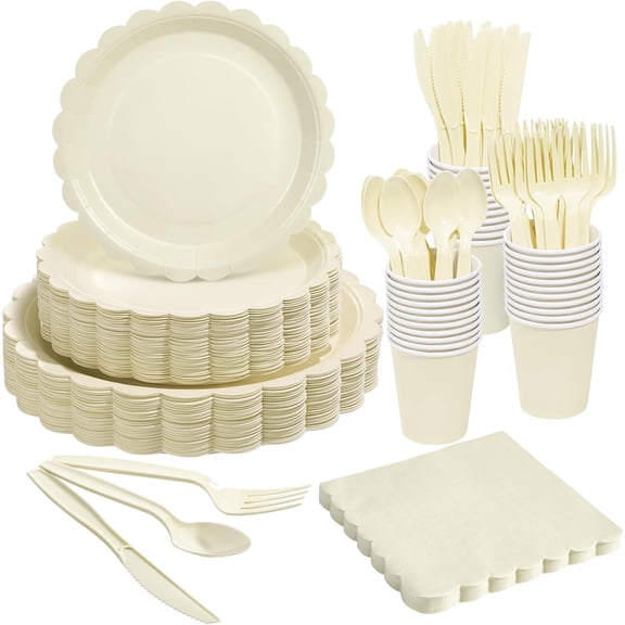 Ivory Scalloped Disposable Tableware Set - 350PCS