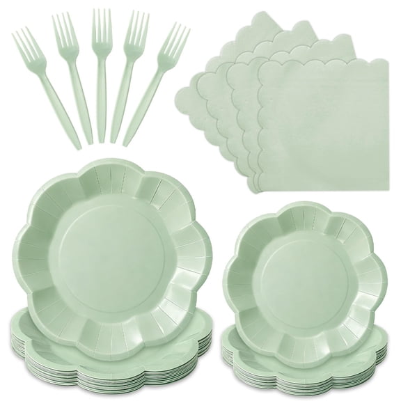 Ivory Scalloped Paper Plates Set, 100 Pcs Disposable Party Plates, Elegant Fancy Paper Dinnerware for Weddings, Bridal Showers & Formal Events