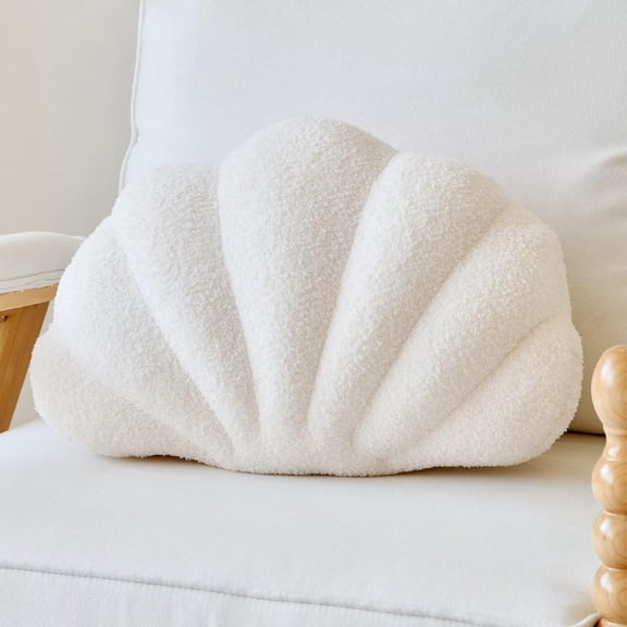 Ivory Seashell Throw Pillows, Shell Shaped 13 Inch Soft Home Decorative Pillow Plush Cushion for Bed Couch Living Sofa Room Decor Accent