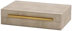 Ivory Shagreen Decorative Box For Keepsake And Memory, Faux Leather Storage Box Jewelry Organizer Wooden Home Organizer Box For Accessory With Brushed Gold Handle (Ivory)
